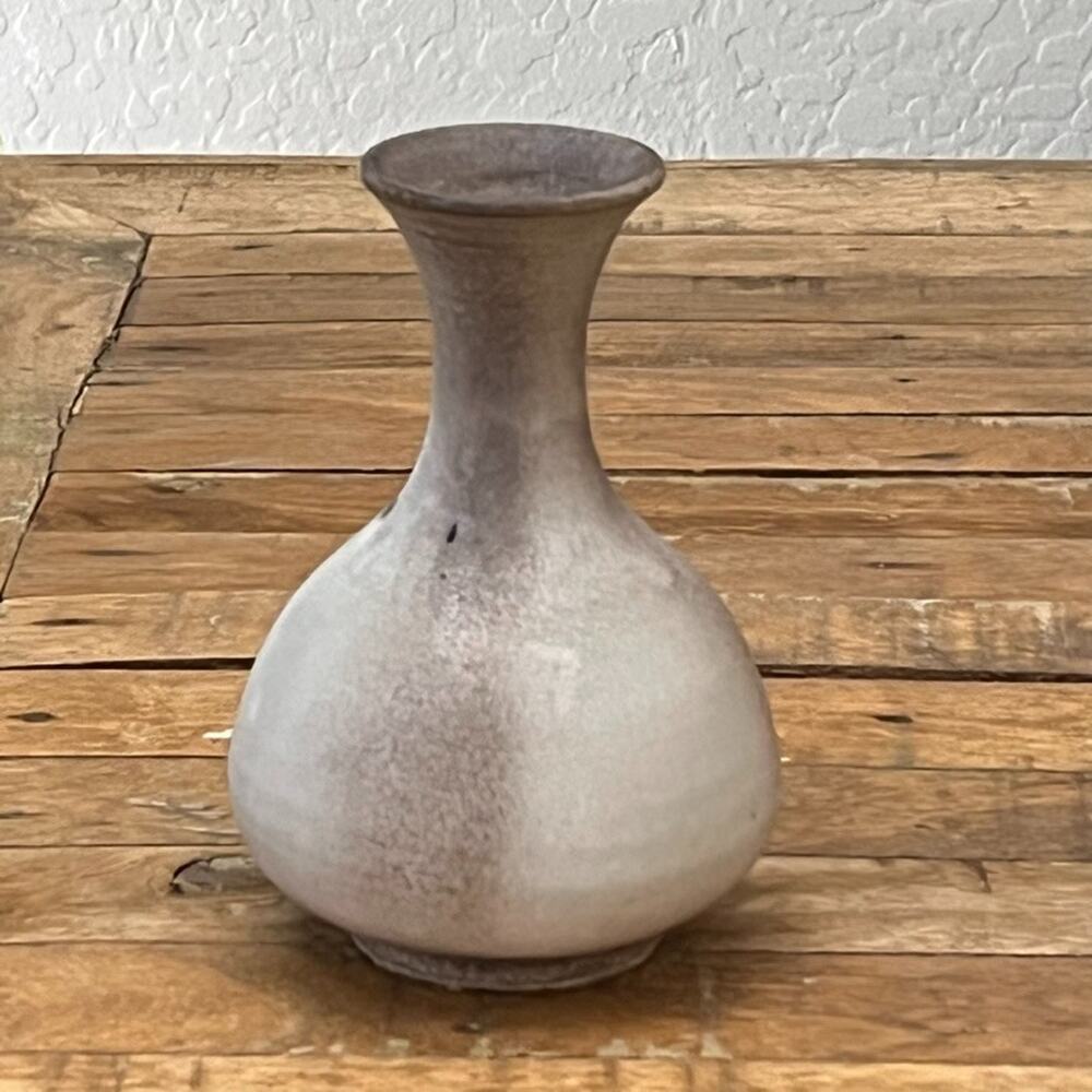 Japanese Studio Pottery Ceramic Vase 6.5" Long Neck Round Base Variegated Glaze